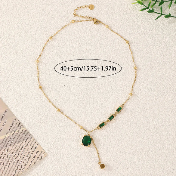 Wholesale Jewelry Elegant Luxurious Romantic Solid Color 304 Stainless Steel Artificial Gemstones 18K Gold Plated Plating Pendant Necklace