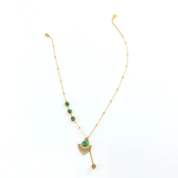 Wholesale Jewelry Elegant Luxurious Round Sector Square Titanium Steel Gem 18K Gold Plated Plating Inlay Pendant Necklace