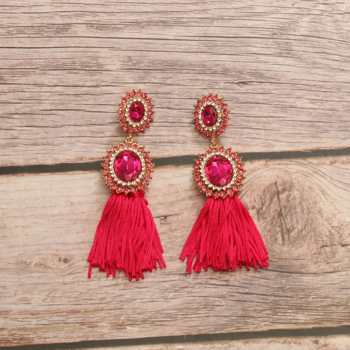 1 Pair Elegant Luxurious Simple Style Round Tassel Inlay Alloy Rhinestones Drop Earrings