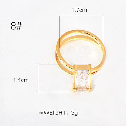 Wholesale Jewelry Elegant Luxurious Solid Color 304 Stainless Steel Rhinestones 18K Gold Plated Plating Inlay Rings