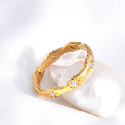 Wholesale Jewelry Elegant Luxurious Solid Color 304 Stainless Steel Rhinestones 18K Gold Plated Plating Inlay Rings