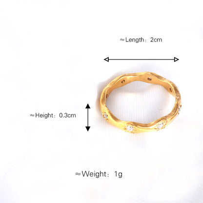 Wholesale Jewelry Elegant Luxurious Solid Color 304 Stainless Steel Rhinestones 18K Gold Plated Plating Inlay Rings