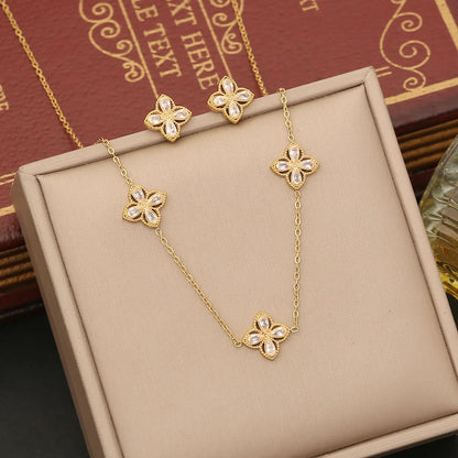 Wholesale Jewelry Elegant Luxurious Solid Color 304 Stainless Steel Zircon 18K Gold Plated Inlay Jewelry Set