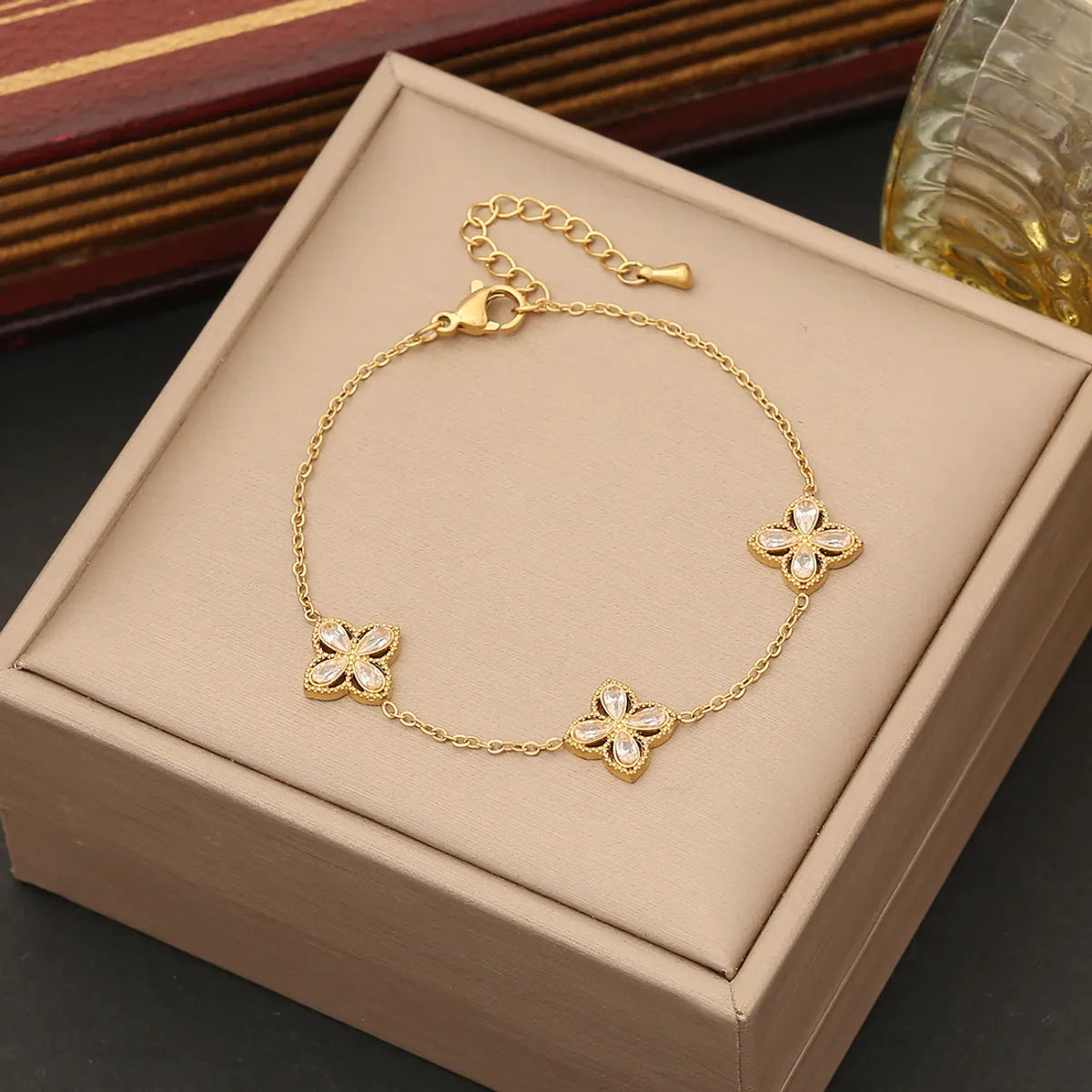 Wholesale Jewelry Elegant Luxurious Solid Color 304 Stainless Steel Zircon 18K Gold Plated Inlay Jewelry Set