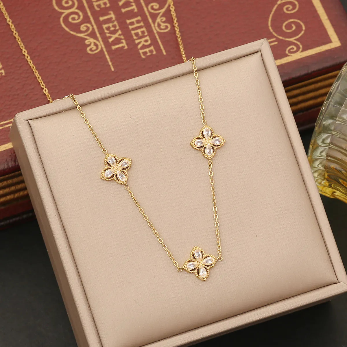 Wholesale Jewelry Elegant Luxurious Solid Color 304 Stainless Steel Zircon 18K Gold Plated Inlay Jewelry Set