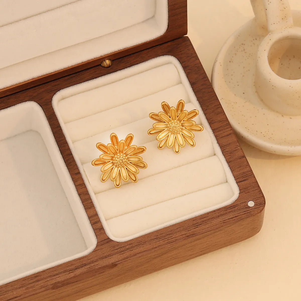 Wholesale Jewelry Elegant Luxurious Sunflower 304 Stainless Steel Pearl 18K Gold Plated Jewelry Set