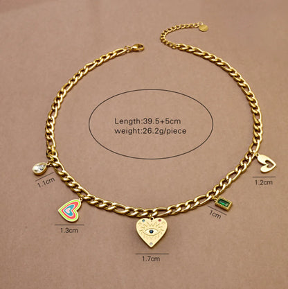 Wholesale Jewelry Elegant Modern Style Geometric Heart Shape 304 Stainless Steel Artificial Pearls Turquoise 18K Gold Plated Plating Inlay Pendant Necklace