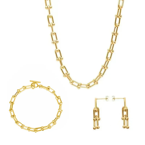 Wholesale Jewelry Elegant Modern Style Streetwear Solid Color 304 Stainless Steel 18K Gold Plated Bracelets Earrings Necklace