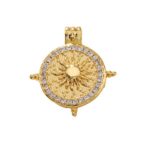 Wholesale Jewelry Elegant Natural Style Copper Plated Real Gold Sun Pendant Necklace With Zircon Eyes And Star Pattern