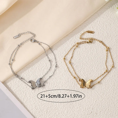 Wholesale Jewelry Elegant Pastoral Butterfly 304 Stainless Steel Artificial Crystal 18K Gold Plated Plating Inlay Anklet