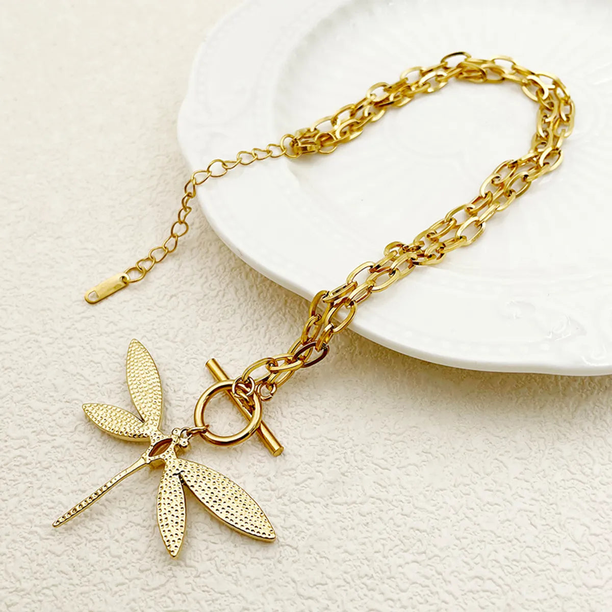 Wholesale Jewelry Elegant Pastoral Streetwear Dragonfly 304 Stainless Steel 14K Gold Plated Enamel Plating Pendant Necklace