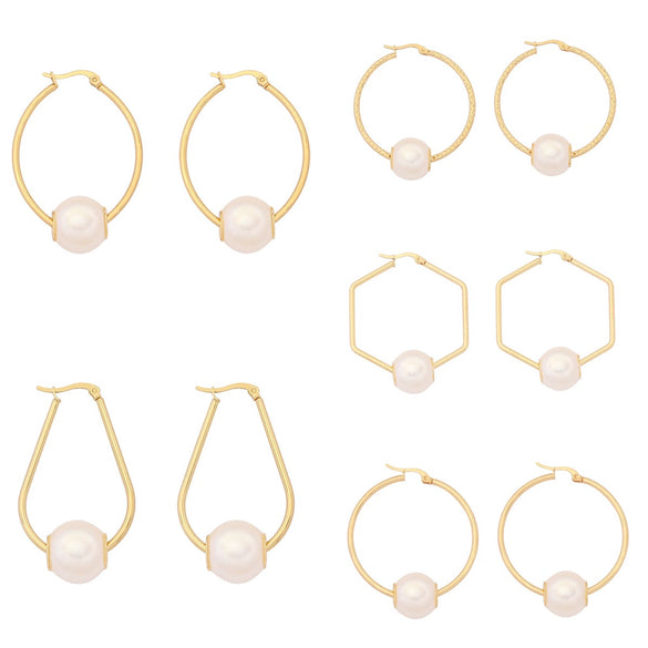 Wholesale Jewelry Elegant Pearl Geometric Stainless Steel Earrings Electroplated For Women