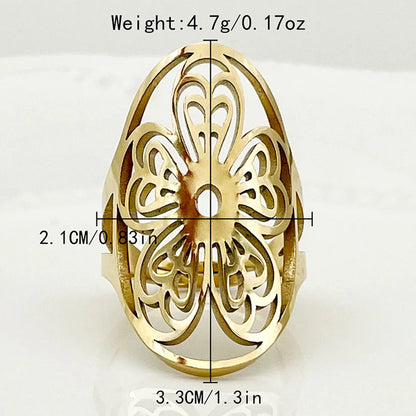 Wholesale Jewelry Elegant Preppy Style Pastoral Flower Dragonfly 304 Stainless Steel Pearl 14K Gold Plated Hollow Out Inlay Open Rings