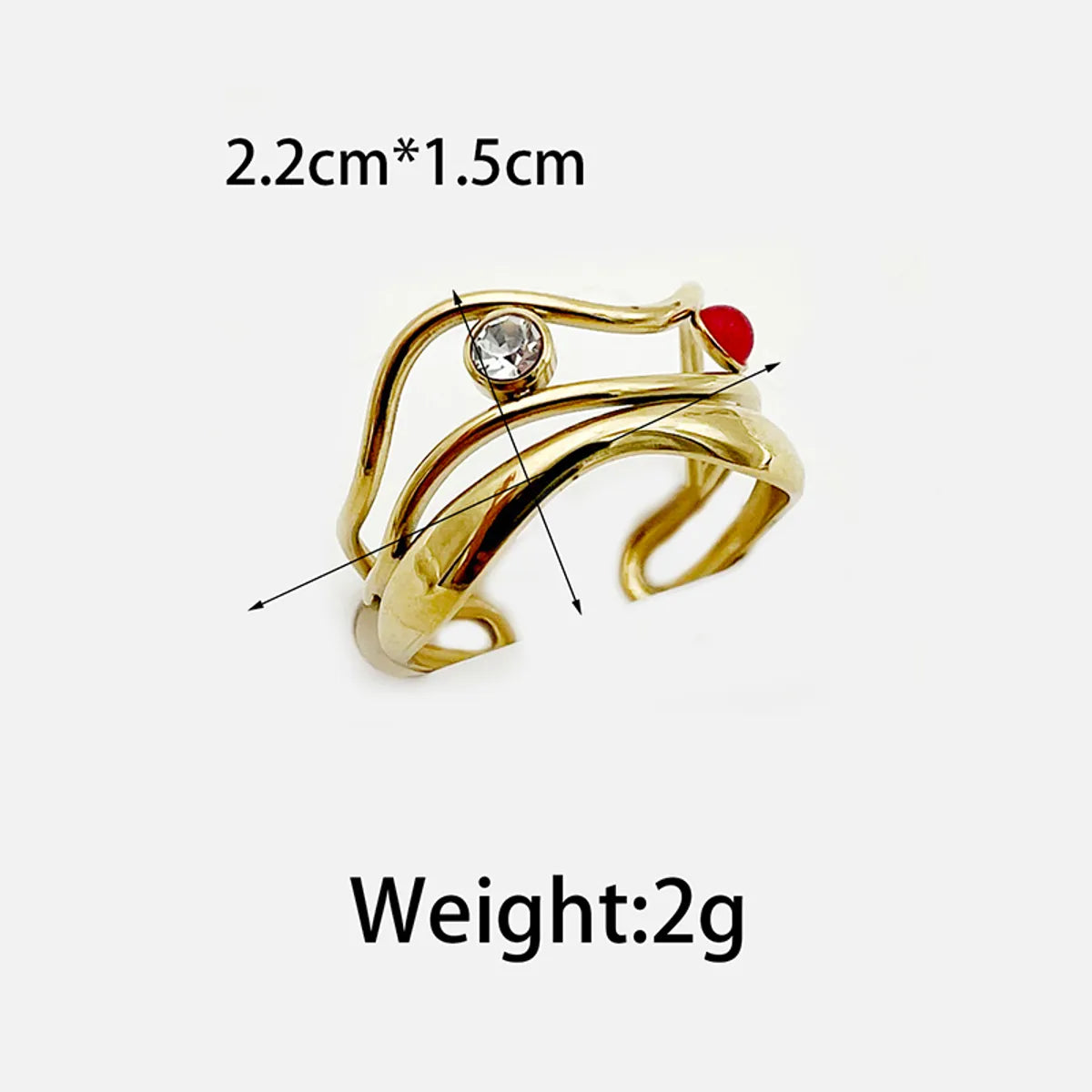 Wholesale Jewelry Elegant Preppy Style Sweet Waves Heart Shape 304 Stainless Steel Zircon 14K Gold Plated Plating Hollow Out Inlay Open Rings