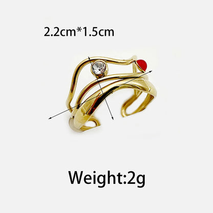 Wholesale Jewelry Elegant Preppy Style Sweet Waves Heart Shape 304 Stainless Steel Zircon 14K Gold Plated Plating Hollow Out Inlay Open Rings