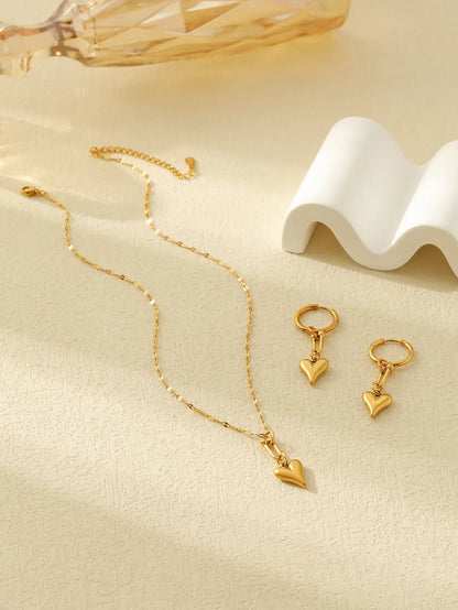 Wholesale Jewelry Elegant Queen Simple Style Heart Shape 304 Stainless Steel 18K Gold Plated Jewelry Set