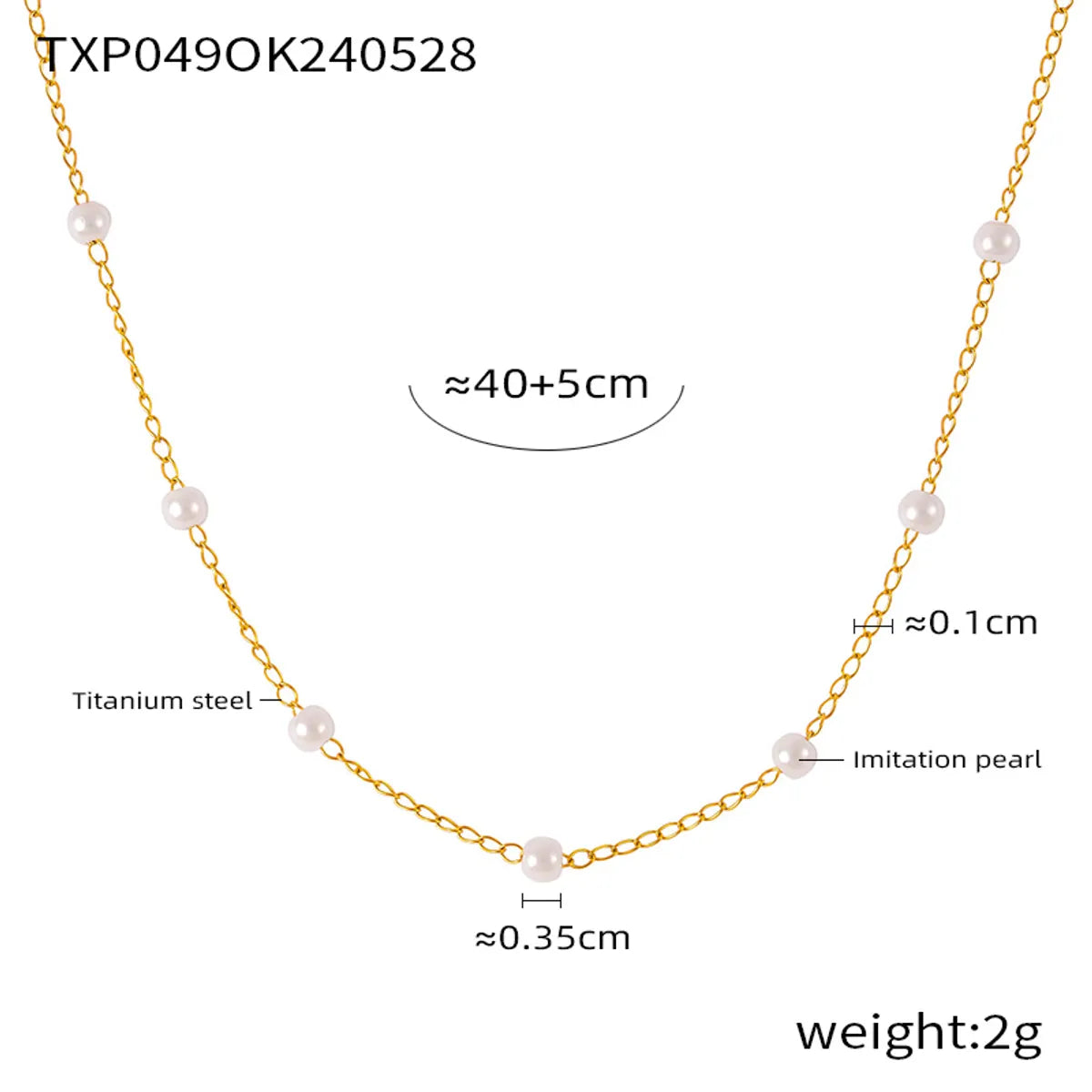 Wholesale Jewelry Elegant Retro British Style Round 304 Stainless Steel Artificial Pearl 18K Gold Plated Beaded Plating Bracelets Necklace