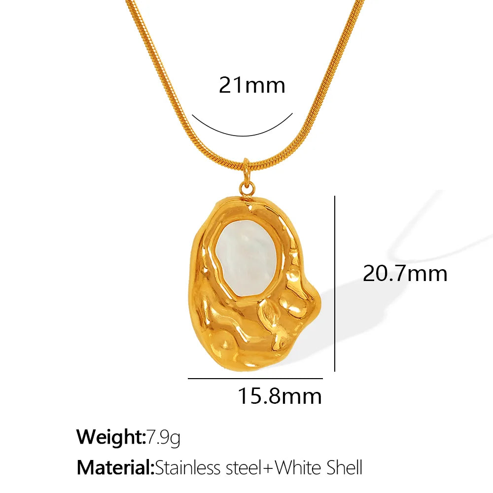 Wholesale Jewelry Elegant Retro French Style Irregular 304 Stainless Steel Shell 18K Gold Plated Irregular Inlay Pendant Necklace