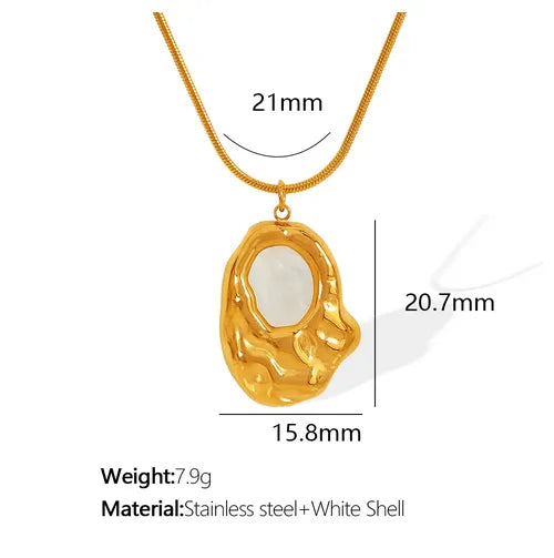 Wholesale Jewelry Elegant Retro French Style Irregular 304 Stainless Steel Shell 18K Gold Plated Irregular Inlay Pendant Necklace