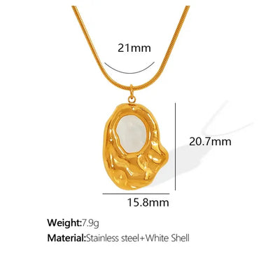 Wholesale Jewelry Elegant Retro French Style Irregular 304 Stainless Steel Shell 18K Gold Plated Irregular Inlay Pendant Necklace