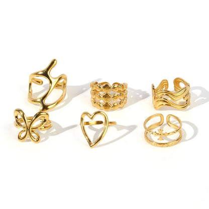 Wholesale Jewelry Elegant Retro Heart Shape Solid Color Bow Knot 304 Stainless Steel Open Rings