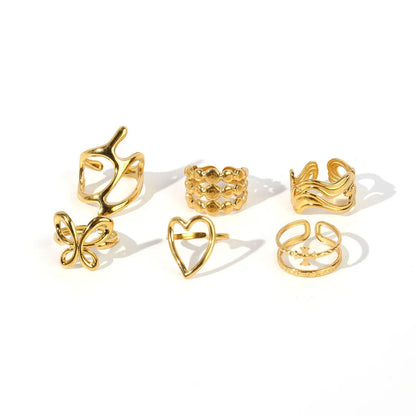 Wholesale Jewelry Elegant Retro Heart Shape Solid Color Bow Knot 304 Stainless Steel Open Rings