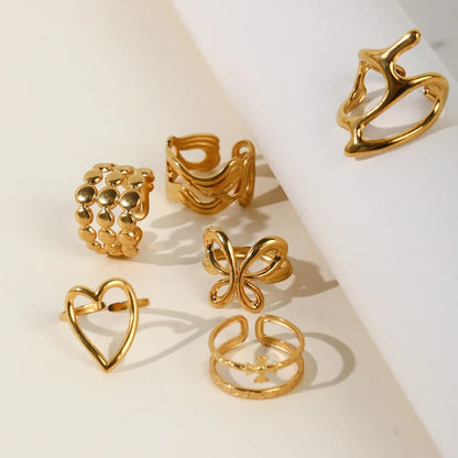 Wholesale Jewelry Elegant Retro Heart Shape Solid Color Bow Knot 304 Stainless Steel Open Rings