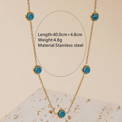 Wholesale Jewelry Elegant Retro Round 304 Stainless Steel Plastic Turquoise 18K Gold Plated Plating Chain Inlay Bracelets Ear Studs Necklace