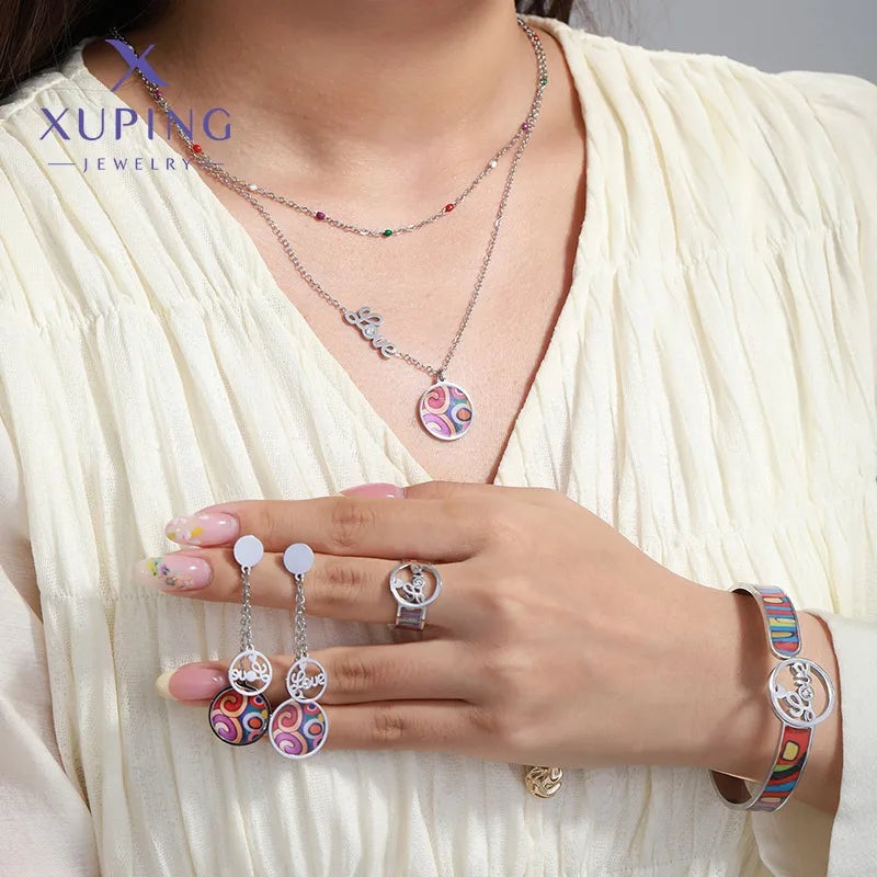 Wholesale Jewelry Elegant Retro Streetwear Round 304 Stainless Steel 18K Gold Plated Enamel Plating Jewelry Set