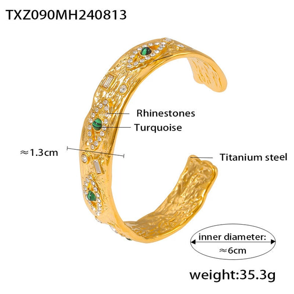 Wholesale Jewelry Elegant Retro Style Square Pendant Titanium Steel And Turquoise Electroplating Earrings And Necklace