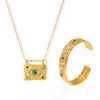 Wholesale Jewelry Elegant Retro Style Square Pendant Titanium Steel And Turquoise Electroplating Earrings And Necklace