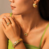 Wholesale Jewelry Elegant Retro Style Square Pendant Titanium Steel And Turquoise Electroplating Earrings And Necklace