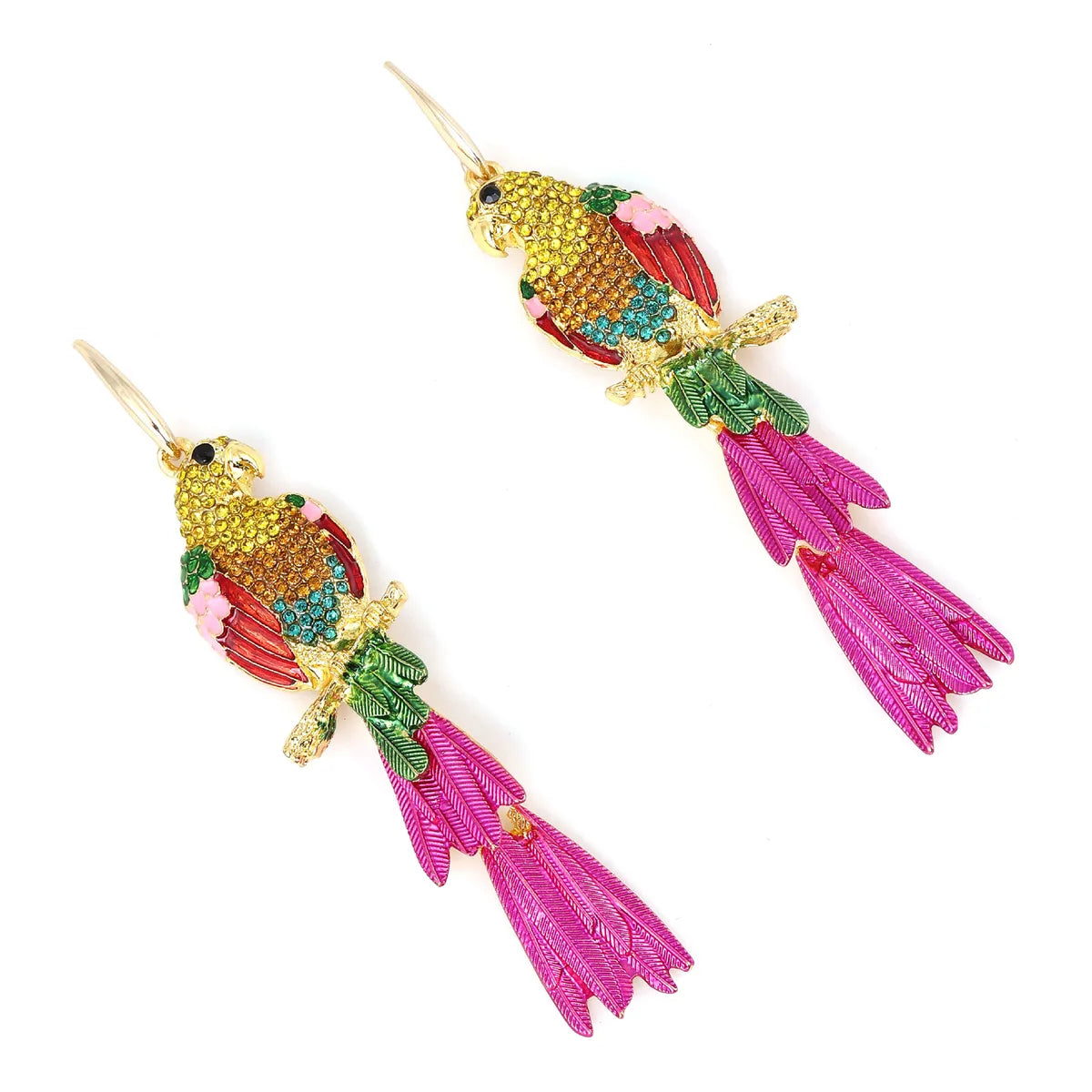 Wholesale Jewelry Elegant Romantic Bird Alloy Rhinestones Enamel Plating Inlay Drop Earrings