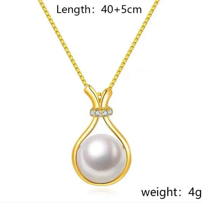 Wholesale Jewelry Elegant Round 304 Stainless Steel Imitation Pearl Zircon Gold Plated Inlay Pendant Necklace