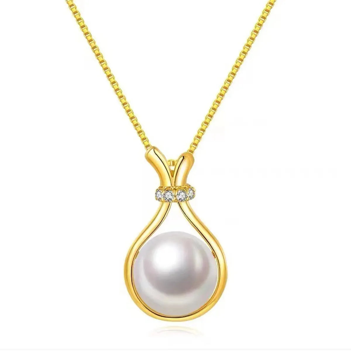 Wholesale Jewelry Elegant Round 304 Stainless Steel Imitation Pearl Zircon Gold Plated Inlay Pendant Necklace