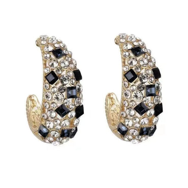 1 Pair Elegant Shiny C Shape Plating Inlay Alloy Artificial Gemstones Gold Plated Ear Studs