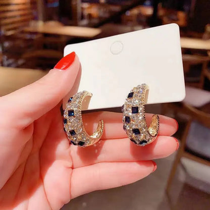 1 Pair Elegant Shiny C Shape Plating Inlay Alloy Artificial Gemstones Gold Plated Ear Studs