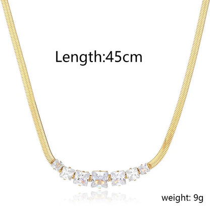 Wholesale Jewelry Elegant Shiny Square 304 Stainless Steel Zircon Gold Plated Inlay Necklace