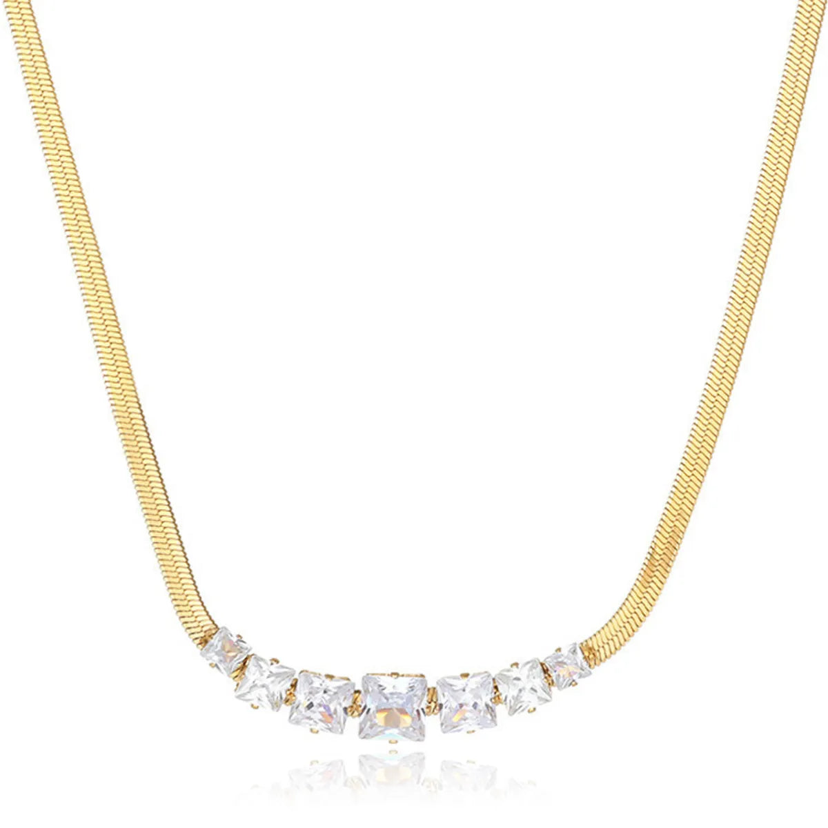 Wholesale Jewelry Elegant Shiny Square 304 Stainless Steel Zircon Gold Plated Inlay Necklace