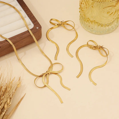 Wholesale Jewelry Elegant Simple Style Bow Knot 304 Stainless Steel 18K Gold Plated Jewelry Set