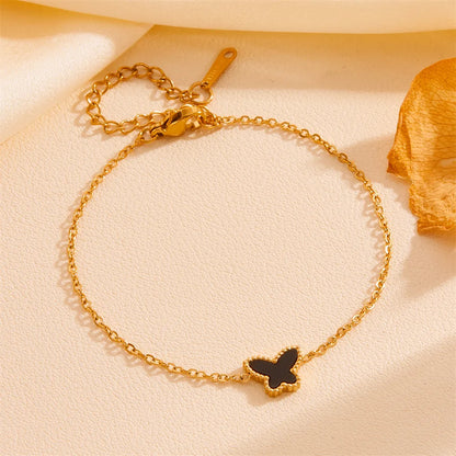 Wholesale Jewelry Elegant Simple Style Butterfly Titanium Steel Acrylic 18K Gold Plated Inlay Bracelets Earrings Necklace