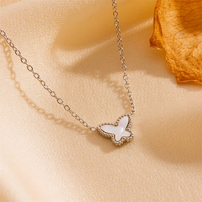 Wholesale Jewelry Elegant Simple Style Butterfly Titanium Steel Acrylic 18K Gold Plated Inlay Bracelets Earrings Necklace