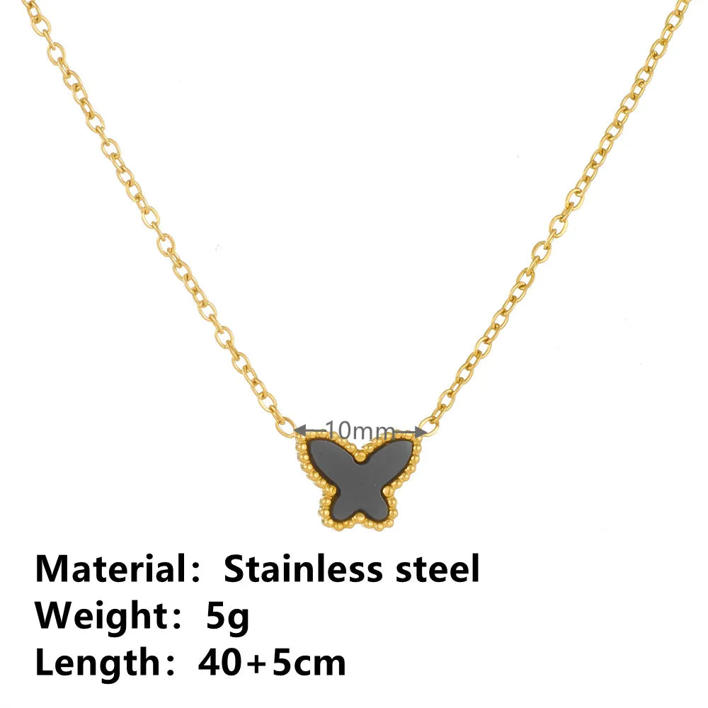 Wholesale Jewelry Elegant Simple Style Butterfly Titanium Steel Acrylic 18K Gold Plated Inlay Bracelets Earrings Necklace