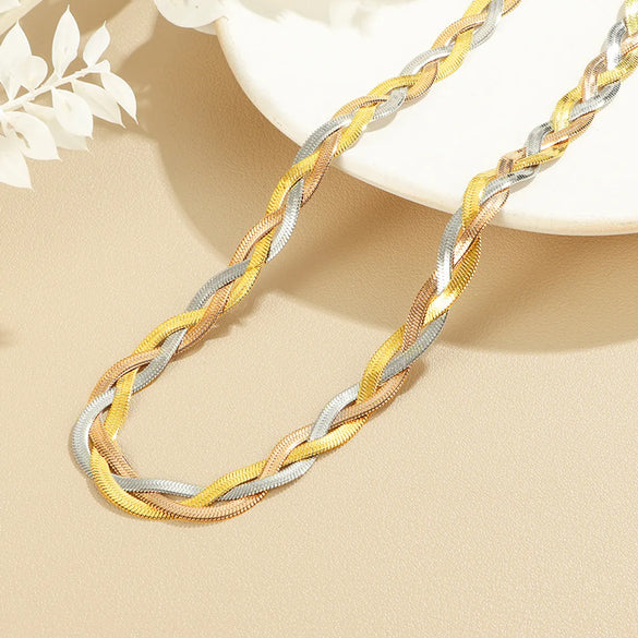 Wholesale Jewelry Elegant Simple Style Geometric 304 Stainless Steel Gold Plated Braid Necklace
