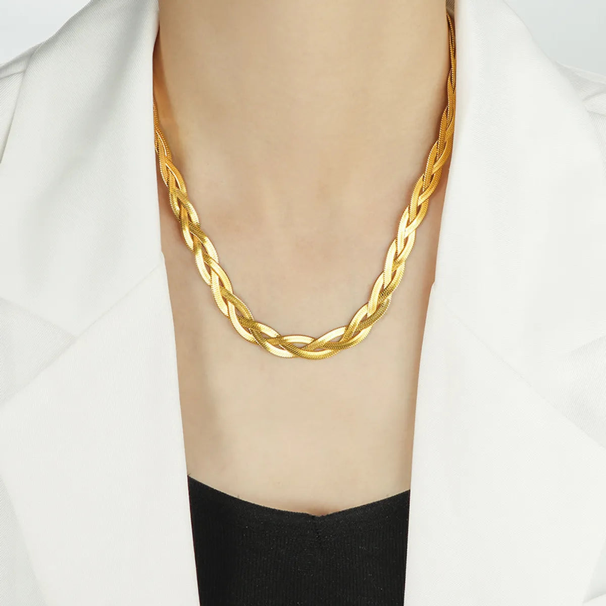 Wholesale Jewelry Elegant Simple Style Geometric 304 Stainless Steel Gold Plated Braid Necklace