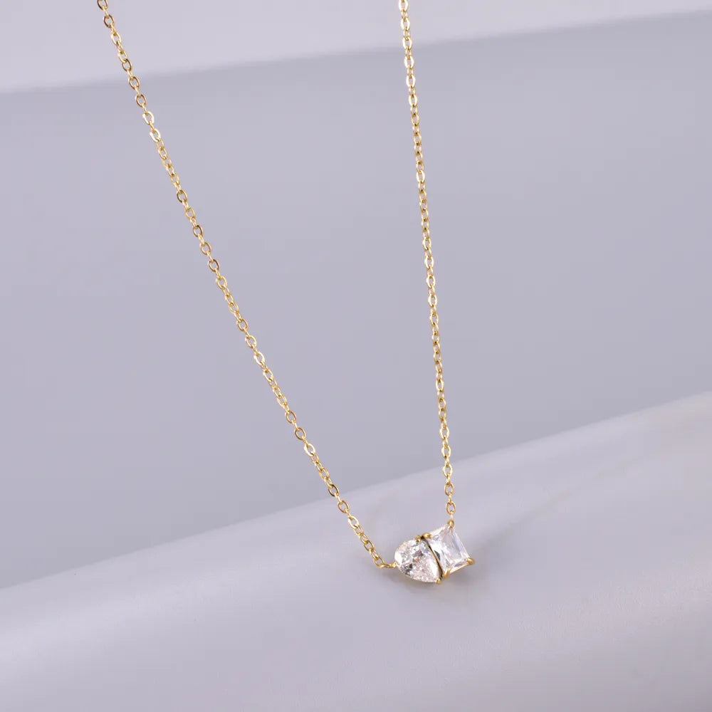 Wholesale Jewelry Elegant Simple Style Geometric Solid Color 304 Stainless Steel Titanium Steel Zircon 18K Gold Plated Plating Inlay Pendant Necklace