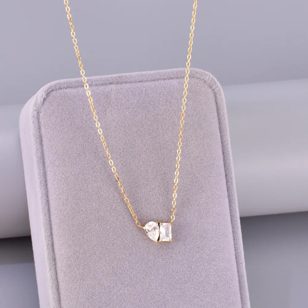 Wholesale Jewelry Elegant Simple Style Geometric Solid Color 304 Stainless Steel Titanium Steel Zircon 18K Gold Plated Plating Inlay Pendant Necklace