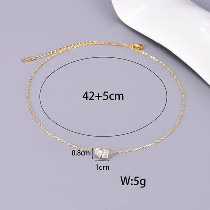 Wholesale Jewelry Elegant Simple Style Geometric Solid Color 304 Stainless Steel Titanium Steel Zircon 18K Gold Plated Plating Inlay Pendant Necklace