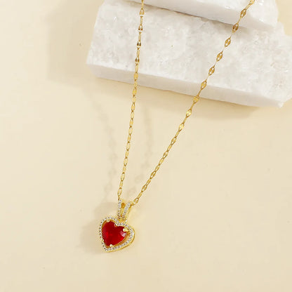 Wholesale Jewelry Elegant Simple Style Heart Shape 304 Stainless Steel Artificial Gemstones 18K Gold Plated Plating Inlay Pendant Necklace