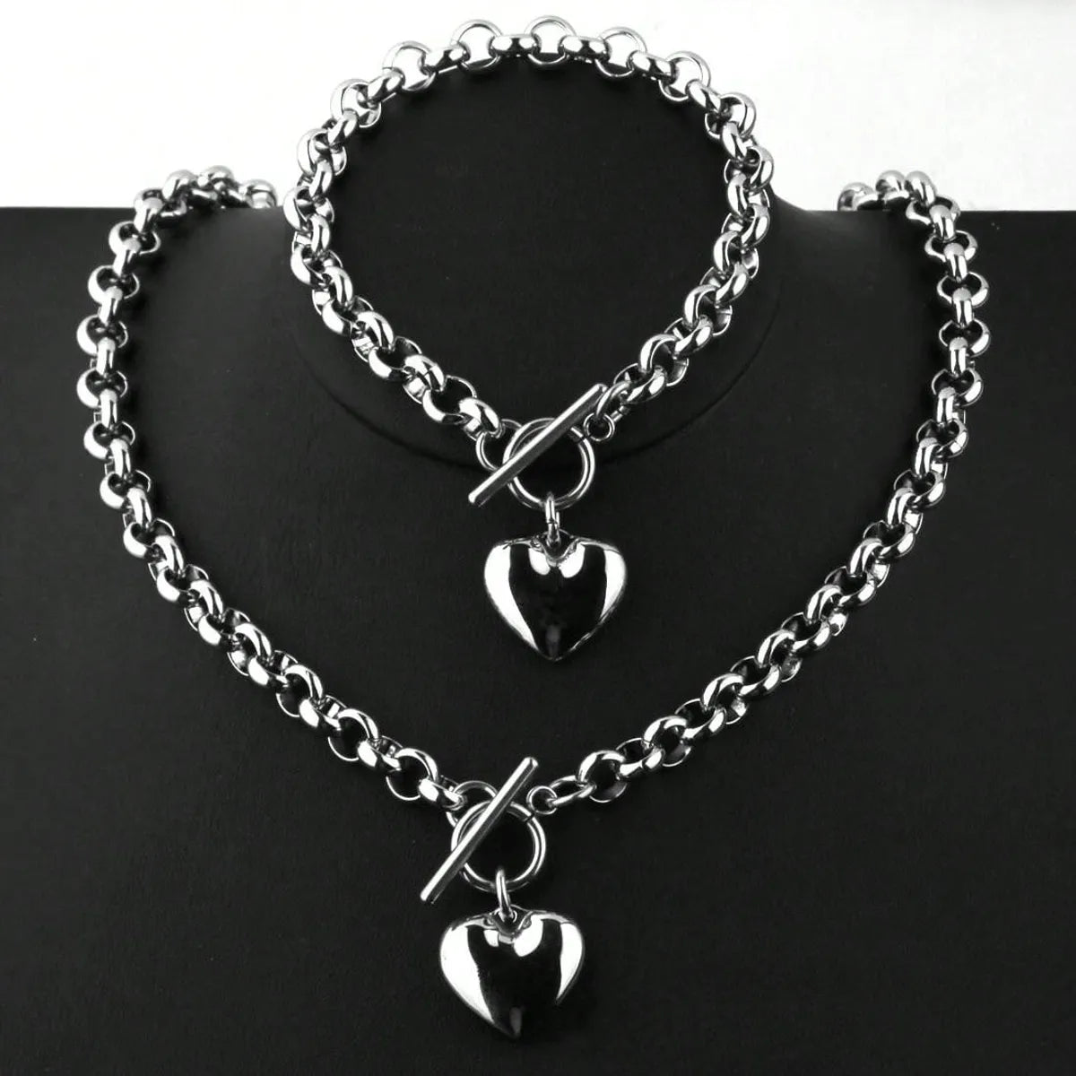 Wholesale Jewelry Elegant Simple Style Heart Shape 304 Stainless Steel Jewelry Set